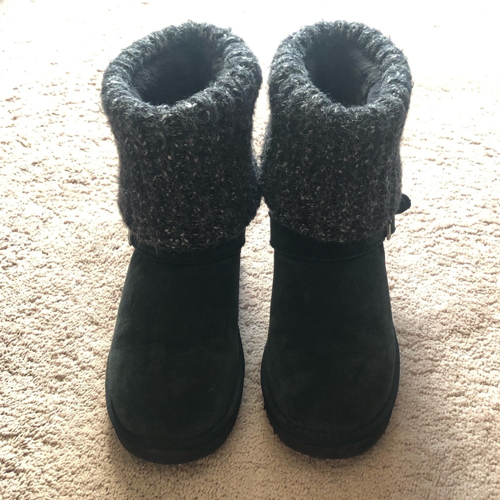 Lamo Black Fur Boots With Knit Fold and Buckle